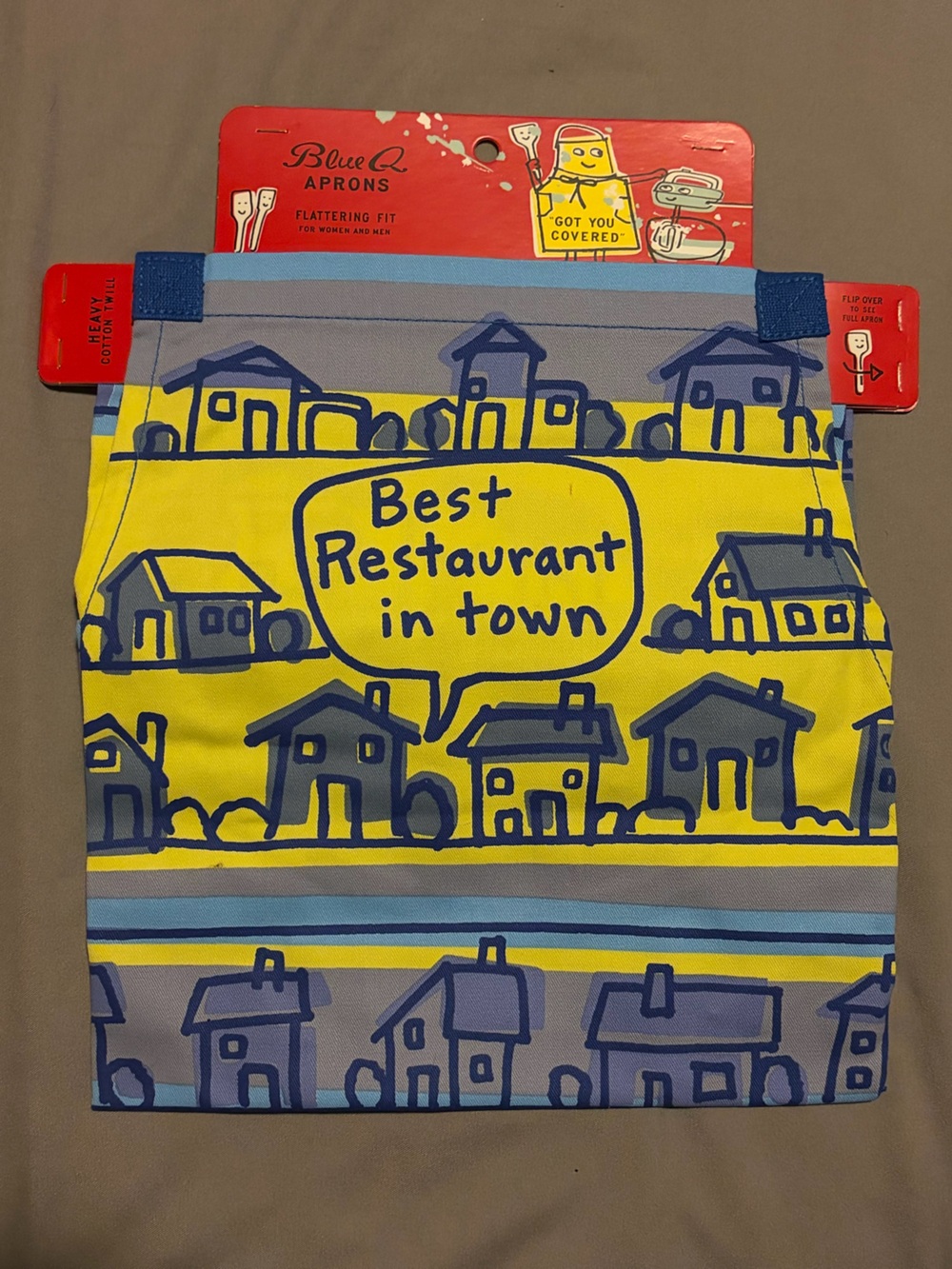 Blue Q Yellow and Blue Cotton Kitchen Apron - 'Best Restaurant in Town'